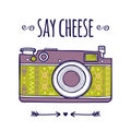 Vector illustration with cute retro photo camera and typography phrase