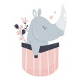 Vector illustration of a cute rhino sitting in a little pocket