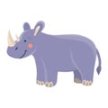 Vector illustration of a cute rhinoceros in cartoon hand drawn flat style. A funny animal with a big horn. Animals Royalty Free Stock Photo