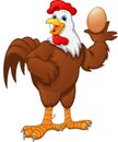 Cute rooster cartoon holding egg