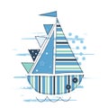 Vector illustration with cute sailing ship