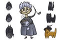 Vector illustration set of cartoon assorted Halloween accessories sorceress with a tub, cats and bats. Separated objects on white