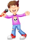 Cute singer cartoon standing with singing and waving