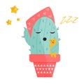 Vector illustration of cute sleeping cactus