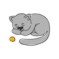 Vector illustration of cute sleeping grey cat with lettering lazy days, picture drawn with a tablet, cartoon card, can