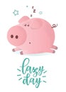 Vector illustration of a cute sleeping pink pig