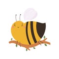 Vector illustration of a cute sleepy bee having a rest on a branch