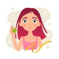 Vector illustration of a cute slim girl with an apple.