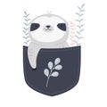 Vector illustration of a cute sloth sitting in a little pocket