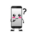 Vector illustration of cute smartphone mascot or character have question or confused. cute smartphone Concept White Isolated. Flat