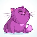 Vector illustration of a cute smiling purple fat cat with eyes closed. Fat striped cat cartoon. Royalty Free Stock Photo