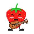 Vector illustration of cute strawberry fruit music or character playing guitar. cute strawberry fruit Concept White Isolated. Flat Royalty Free Stock Photo