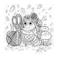 Vector illustration of a cute tailor hedgehog on a white background. Coloring book for children