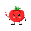 Vector illustration of cute tomato mascot or character give kiss love. cute tomato Concept White Isolated. Flat Cartoon Style