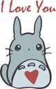 Vector Illustration with cute totoro and wording valentines Royalty Free Stock Photo