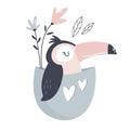 Vector illustration of a cute toucan sitting in a little pocket