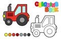 Vector illustration of a cute tractor. Coloring book for children. Simple level