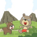 vector illustration of cute two little bear in junggle. Funny Kid Graphic Illustration. T-Shirt Design for children. childish