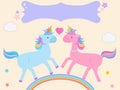 Vector illustration of cute Unicorn couple cartoon in pink blue