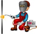 Cute welder cartoon sitting with action and smile Royalty Free Stock Photo