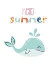 Vector illustration with cute whale in cartoon style Royalty Free Stock Photo