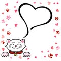 Vector illustration, cute white cat with heart and space for text. Royalty Free Stock Photo