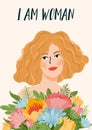 Vector illustration of cute woman with flowers. International Women s Day concept for card, poster, flyer and other
