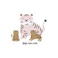 Vector illustration of cute young tigers and their mom. Adorable print with animals for kids in a modern flat style Royalty Free Stock Photo