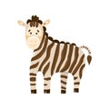 Vector illustration of a cute zebra in cartoon hand drawn flat style. Kind striped herbivore from safari, jungle. Funny Royalty Free Stock Photo