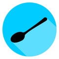 Black spoon circle icon with long shadow on blue background.