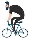 Vector illustration of a cyclist dressed in black on a blue bicycle