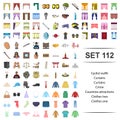 Vector illustration of cyclist, outfit, curtain, crime, countries attractions clothes icon set.