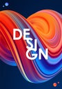 Vector illustration: 3D Blue and red colored abstract twisted fluide shape on dark background. Trendy poster design. Royalty Free Stock Photo