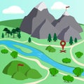 Vector illustration of 3d cartoon paper map with point marker