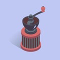 Vector illustration with 3D coffee grinder. Coffee mill in isometric flat style