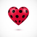 Vector illustration of 3d red heart with ladybug colors. Royalty Free Stock Photo