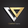 3d shiny golden silver line triangle logo