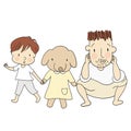 Vector illustration of dad and kid with dog