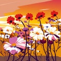 Vector illustration of daisies on the background of the sunset. AI generated Royalty Free Stock Photo