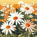 Vector illustration of a daisies field in the springtime. AI Generated Royalty Free Stock Photo