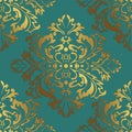 Vector illustration. Damask seamless flowers pattern. Gold and green background Royalty Free Stock Photo