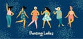 Vector illustration of dancing women. Trendy retro style.