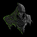 Vector illustration of Dark Grim Reaper with Mask, Dark Hood on the Black background. For mascot logo design in modern