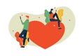 Vector illustration, dating online concept, man and woman sending love