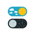 Vector illustration of day and night. Day night concept, sun and moon, day night icon. User Interface element - On Off switcher