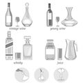 Vector illustration. decanters-their types,purpose Royalty Free Stock Photo