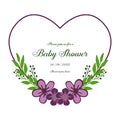 Vector illustration decor of card baby shower for beauty of purple flower frames
