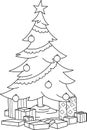 Vector illustration of a decorated Christmas tree with various presents underneath. Royalty Free Stock Photo