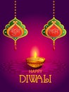 Decorated Diya for Happy Diwali festival holiday celebration of India greeting background