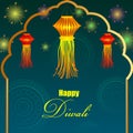 Decorated hanging Kandil lantern for Happy Diwali festival holiday celebration of India greeting background